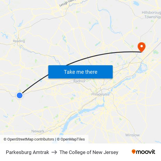 Parkesburg Amtrak to The College of New Jersey map