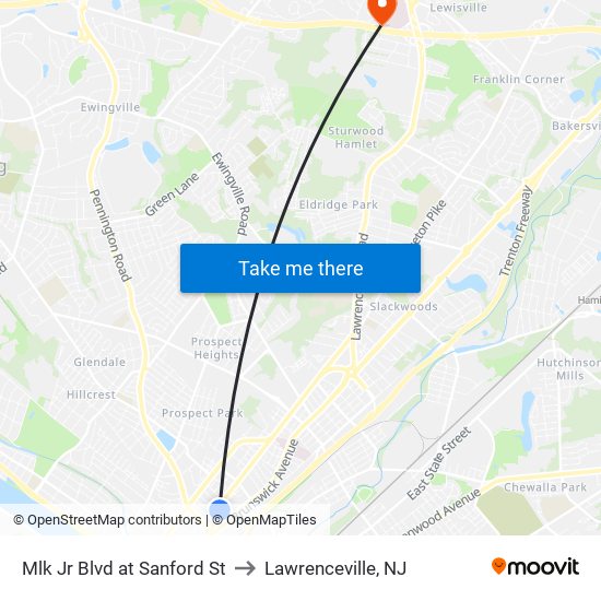 Mlk Jr Blvd at Sanford St to Lawrenceville, NJ map