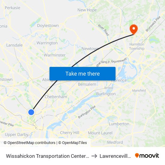 Wissahickon Transportation Center - Onsite to Lawrenceville, NJ map