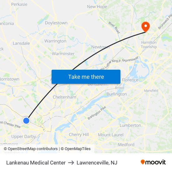 Lankenau Medical Center to Lawrenceville, NJ map