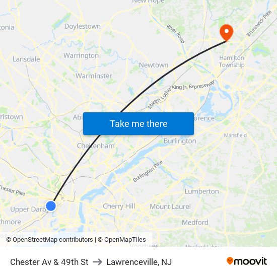 Chester Av & 49th St to Lawrenceville, NJ map