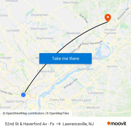 52nd St & Haverford Av - Fs to Lawrenceville, NJ map