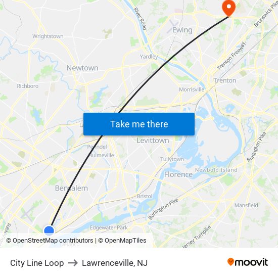 City Line Loop to Lawrenceville, NJ map