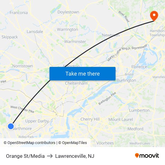 Orange St/Media to Lawrenceville, NJ map