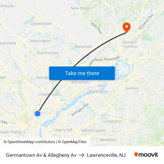 Germantown Av & Allegheny Av to Lawrenceville, NJ map