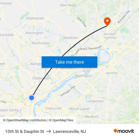 10th St & Dauphin St to Lawrenceville, NJ map