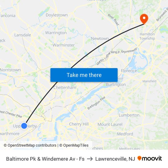 Baltimore Pk & Windemere Av - Fs to Lawrenceville, NJ map