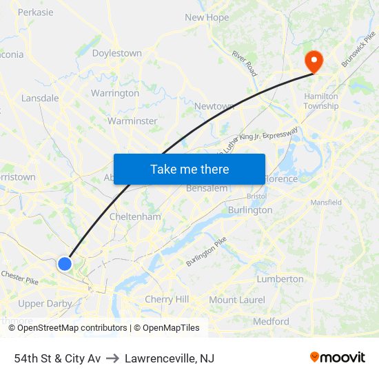 54th St & City Av to Lawrenceville, NJ map