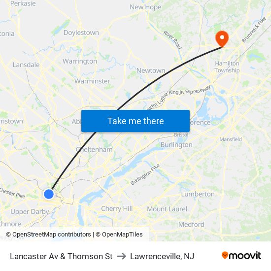 Lancaster Av & Thomson St to Lawrenceville, NJ map