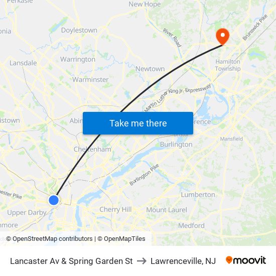 Lancaster Av & Spring Garden St to Lawrenceville, NJ map