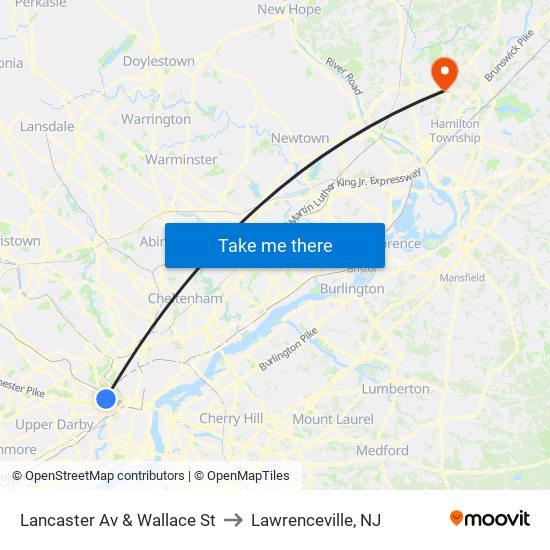 Lancaster Av & Wallace St to Lawrenceville, NJ map