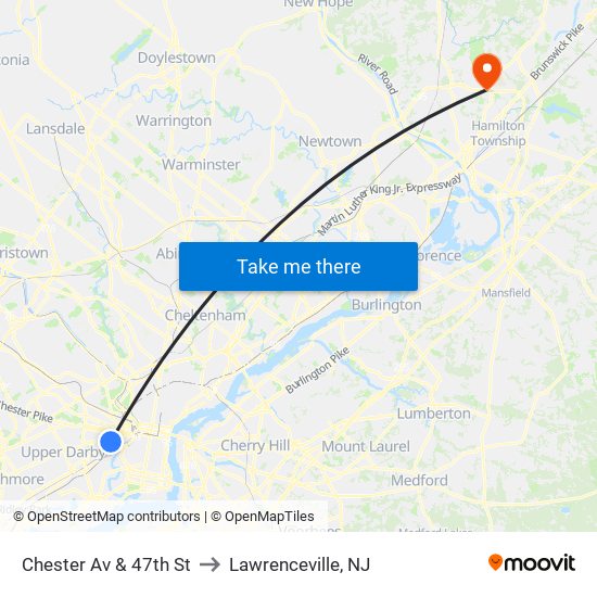 Chester Av & 47th St to Lawrenceville, NJ map