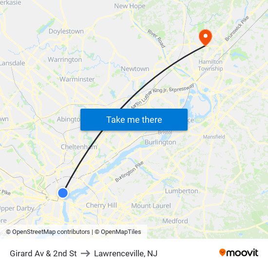 Girard Av & 2nd St to Lawrenceville, NJ map