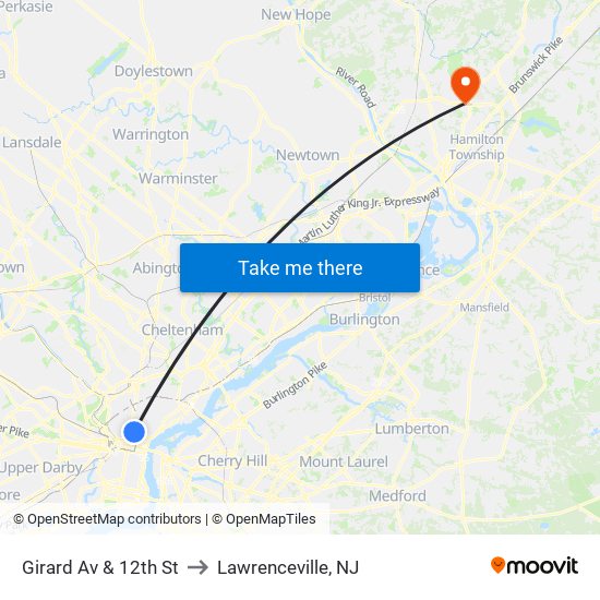 Girard Av & 12th St to Lawrenceville, NJ map