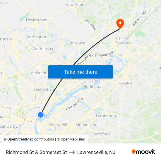 Richmond St & Somerset St to Lawrenceville, NJ map