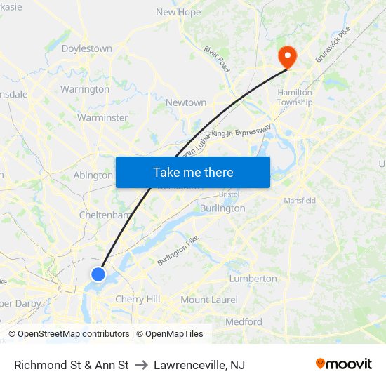 Richmond St & Ann St to Lawrenceville, NJ map