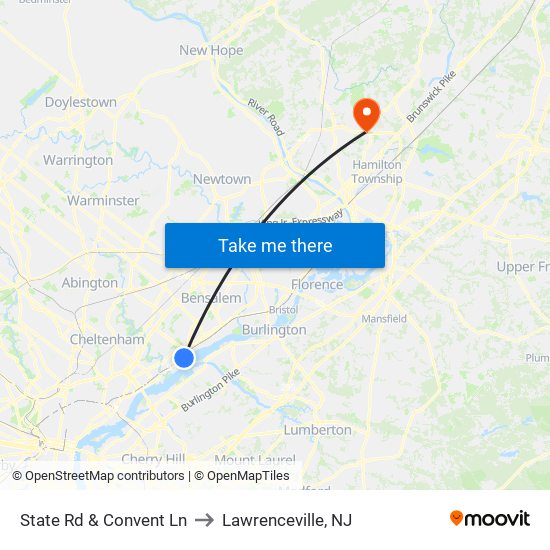 State Rd & Convent Ln to Lawrenceville, NJ map