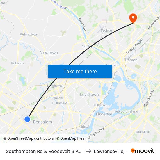 Southampton Rd & Roosevelt Blvd - FS to Lawrenceville, NJ map