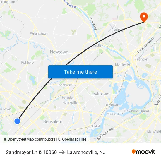 Sandmeyer Ln & 10060 to Lawrenceville, NJ map