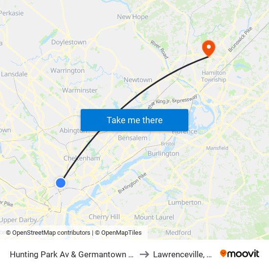 Hunting Park Av & Germantown Av to Lawrenceville, NJ map