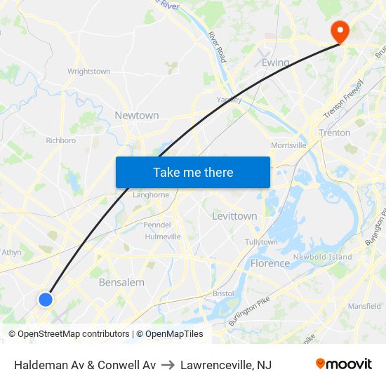 Haldeman Av & Conwell Av to Lawrenceville, NJ map