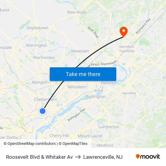 Roosevelt Blvd & Whitaker Av to Lawrenceville, NJ map