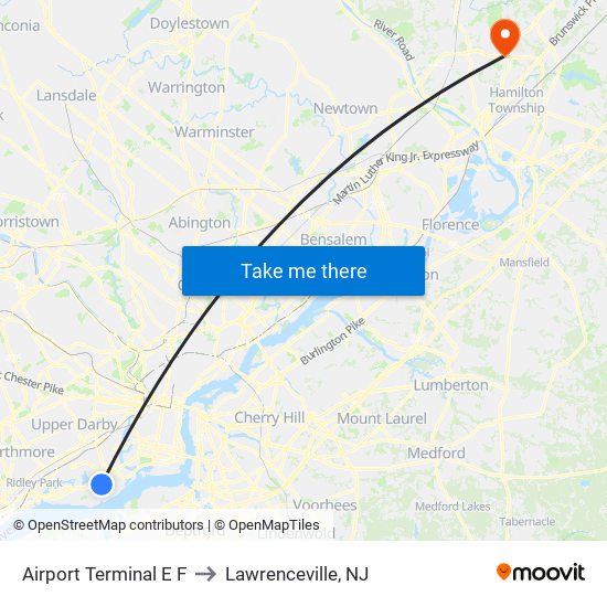 Airport Terminal E F to Lawrenceville, NJ map