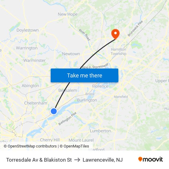 Torresdale Av & Blakiston St to Lawrenceville, NJ map