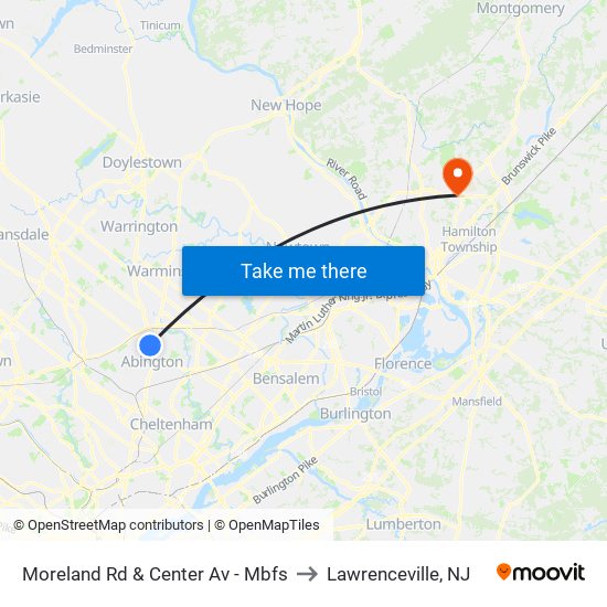 Moreland Rd & Center Av - Mbfs to Lawrenceville, NJ map