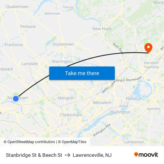 Stanbridge St & Beech St to Lawrenceville, NJ map