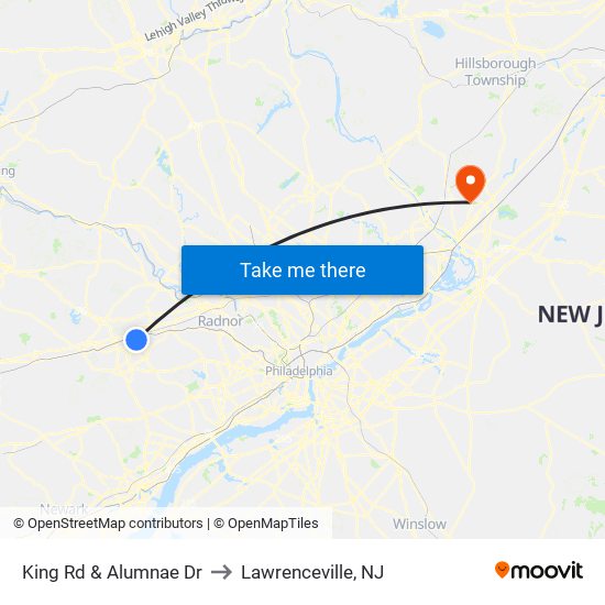 King Rd & Alumnae Dr to Lawrenceville, NJ map