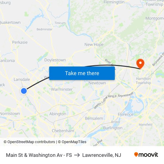 Main St & Washington Av - FS to Lawrenceville, NJ map