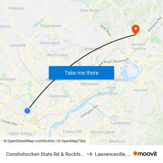 Conshohocken State Rd & Rockhill Rd to Lawrenceville, NJ map