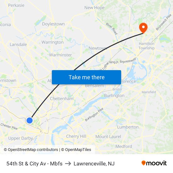 54th St & City Av - Mbfs to Lawrenceville, NJ map