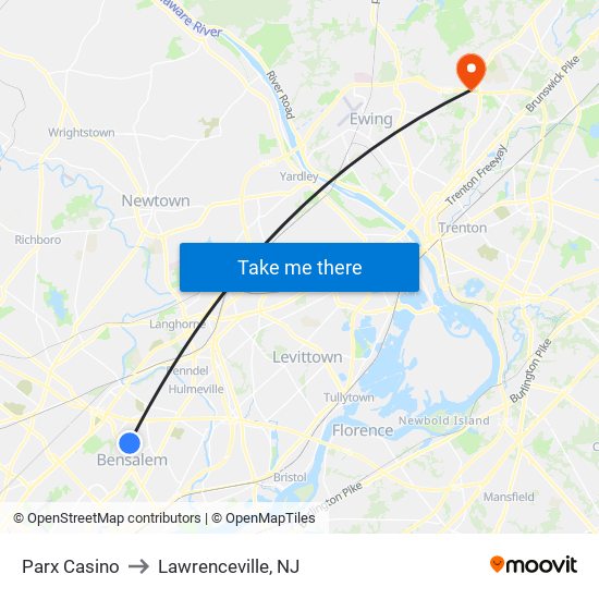Parx Casino to Lawrenceville, NJ map