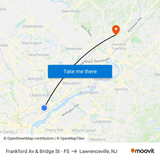 Frankford Av & Bridge St - FS to Lawrenceville, NJ map