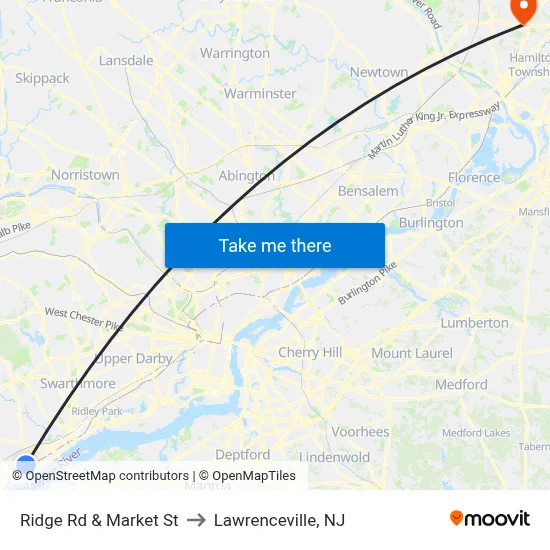 Ridge Rd & Market St to Lawrenceville, NJ map