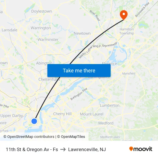 11th St & Oregon Av - Fs to Lawrenceville, NJ map