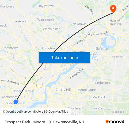 Prospect Park - Moore to Lawrenceville, NJ map