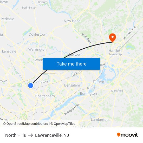 North Hills to Lawrenceville, NJ map