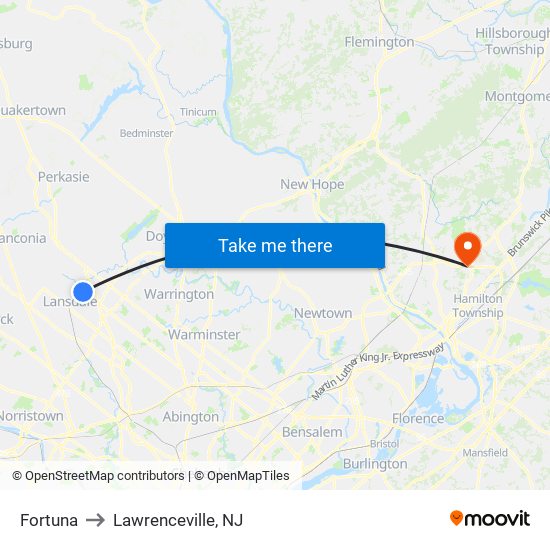 Fortuna to Lawrenceville, NJ map