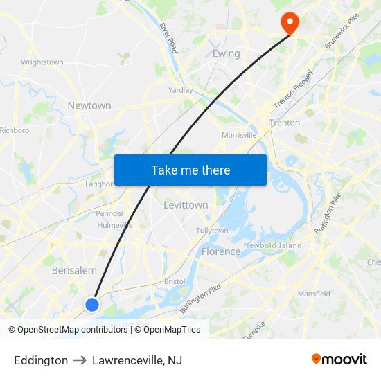 Eddington to Lawrenceville, NJ map