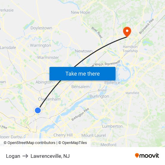 Logan to Lawrenceville, NJ map