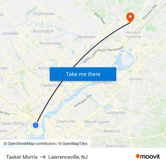 Tasker Morris to Lawrenceville, NJ map