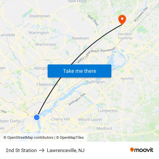 2nd St Station to Lawrenceville, NJ map