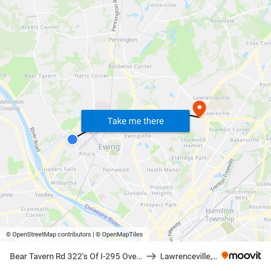 Bear Tavern Rd 322's Of I-295 Overpass to Lawrenceville, NJ map