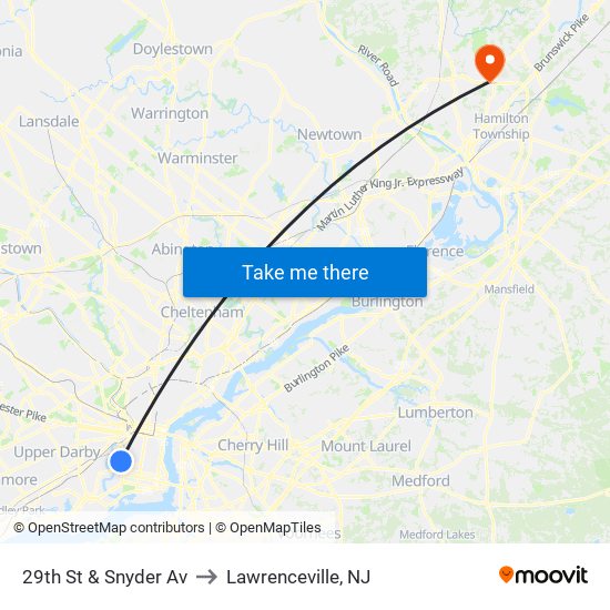29th St & Snyder Av to Lawrenceville, NJ map