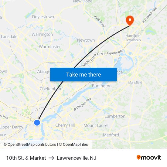 10th St. & Market to Lawrenceville, NJ map