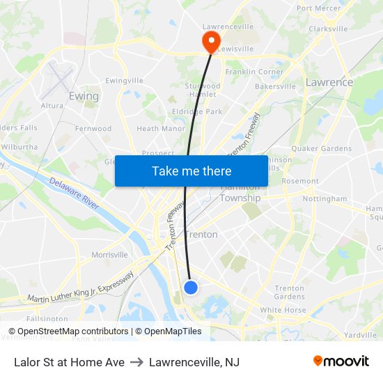 Lalor St at Home Ave to Lawrenceville, NJ map