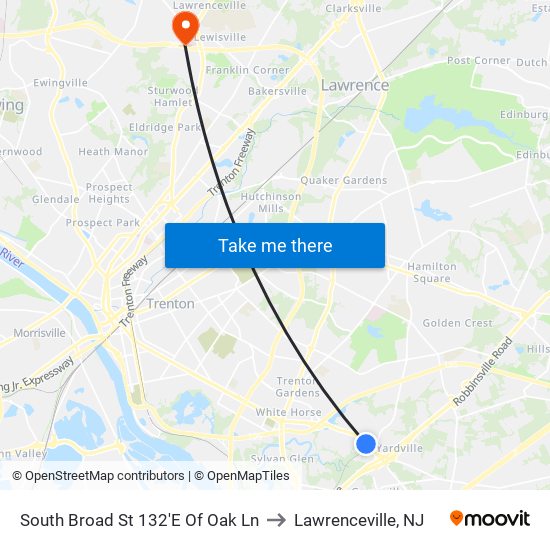 South Broad St 132'E Of Oak Ln to Lawrenceville, NJ map